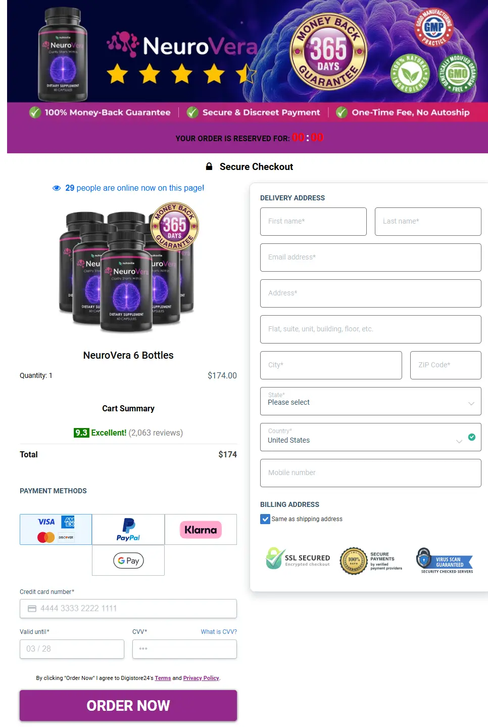 NeuroVera Cart Section